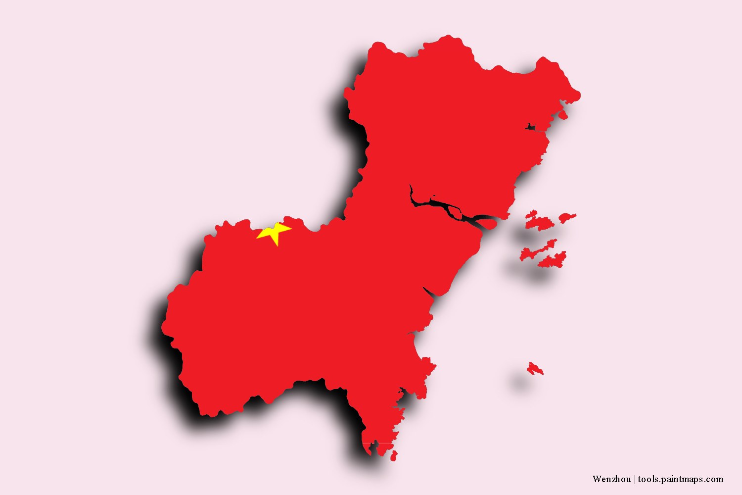 flag map of Wenzhou with 3D shadow effect