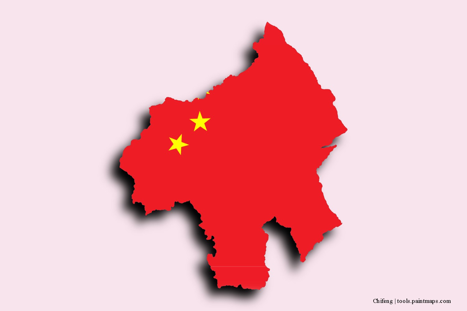 flag map of Chifeng with 3D shadow effect