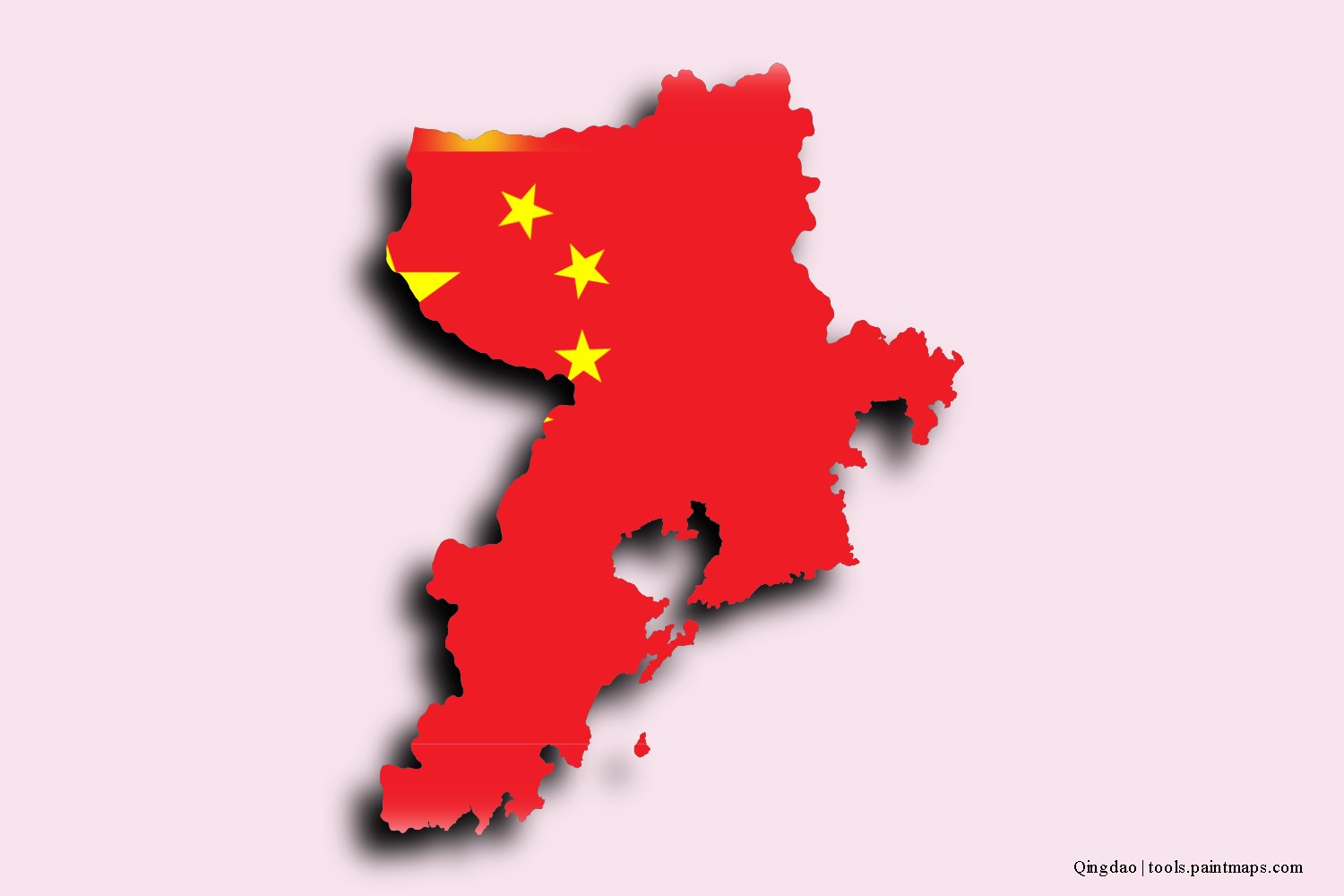 flag map of Qingdao with 3D shadow effect