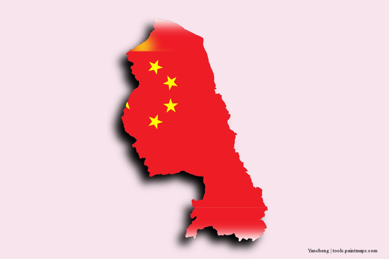 flag map of Yancheng with 3D shadow effect