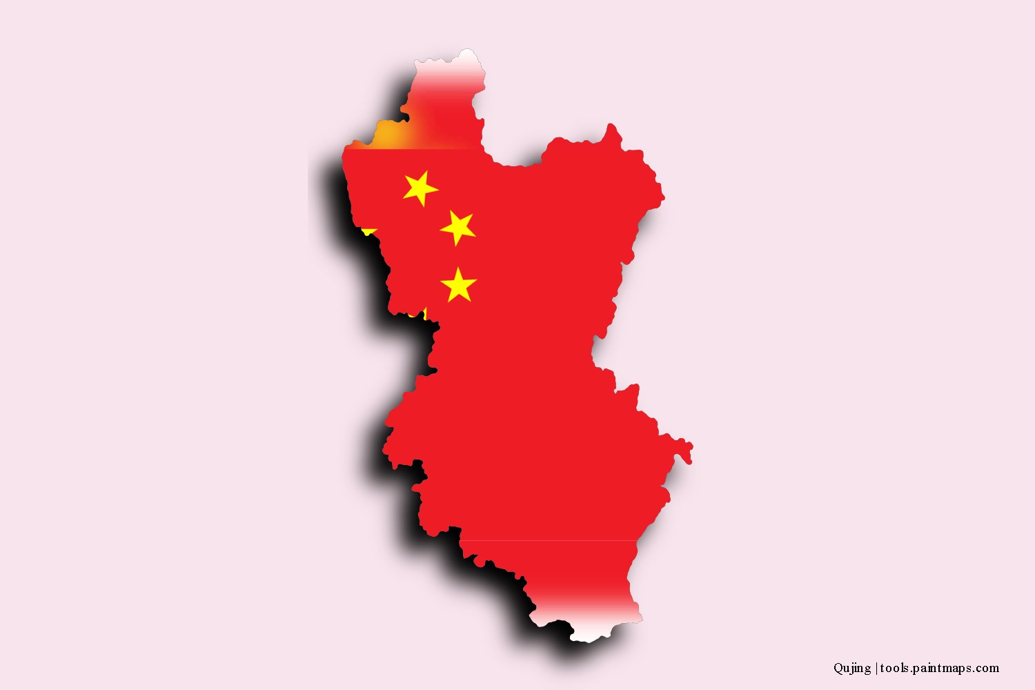 flag map of Qujing with 3D shadow effect