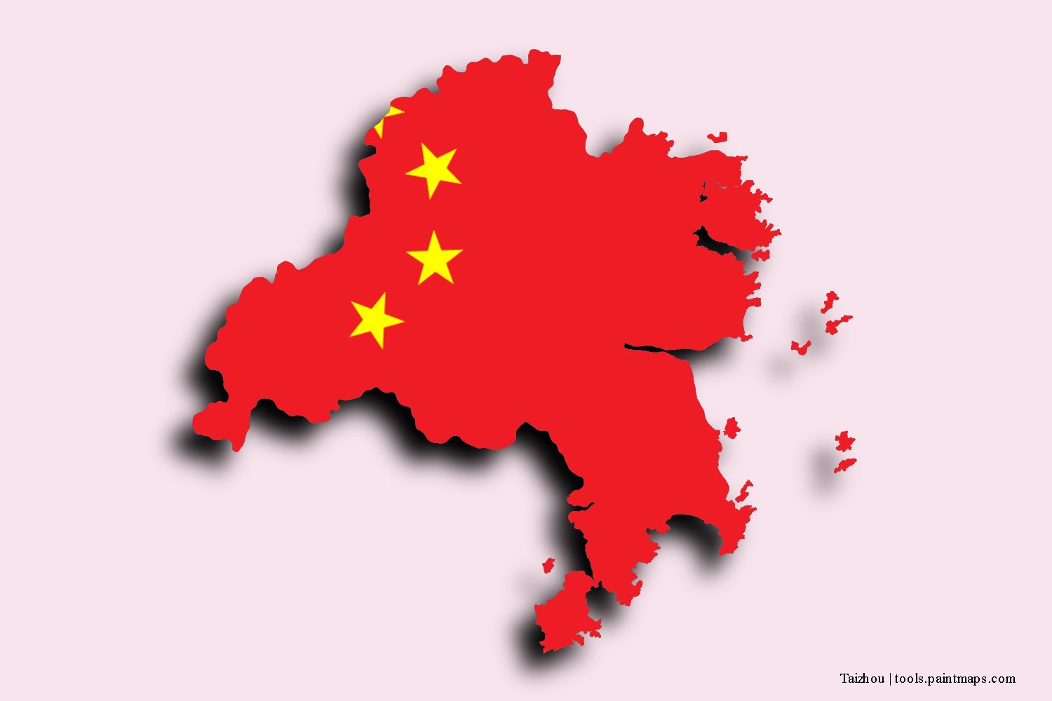 flag map of Taizhou with 3D shadow effect