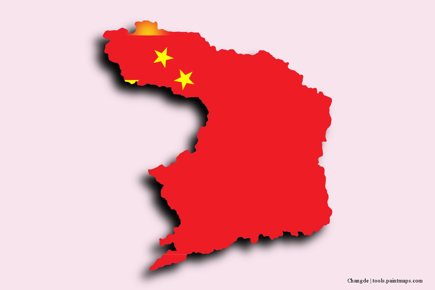 flag map of Changde with 3D shadow effect