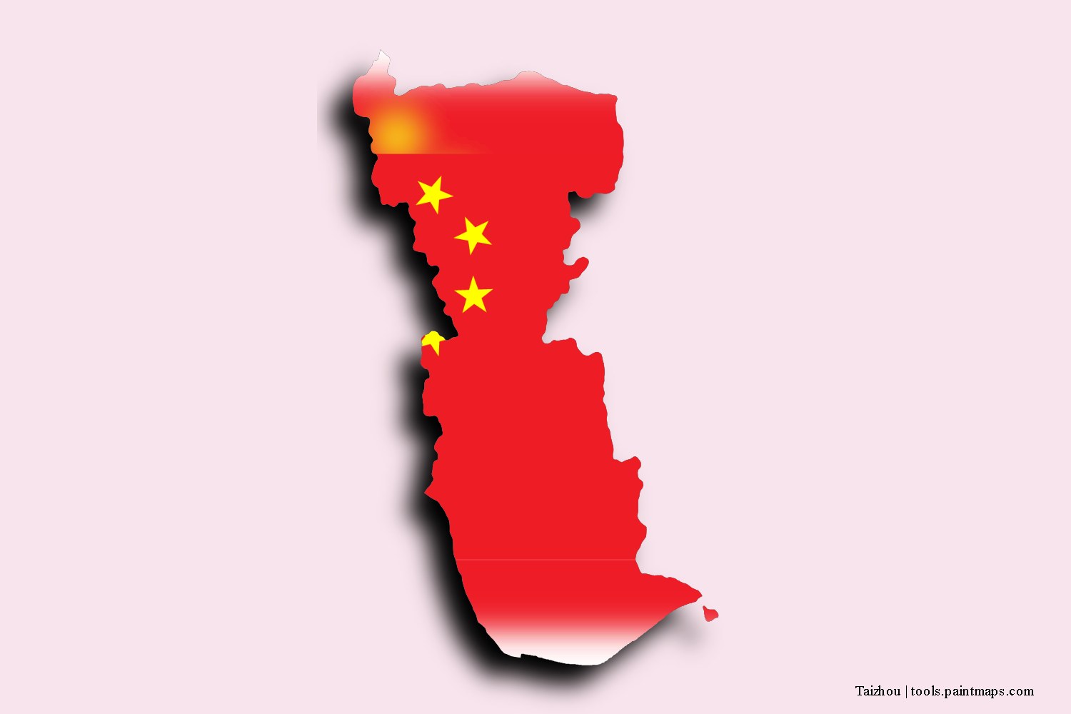 flag map of Taizhou with 3D shadow effect