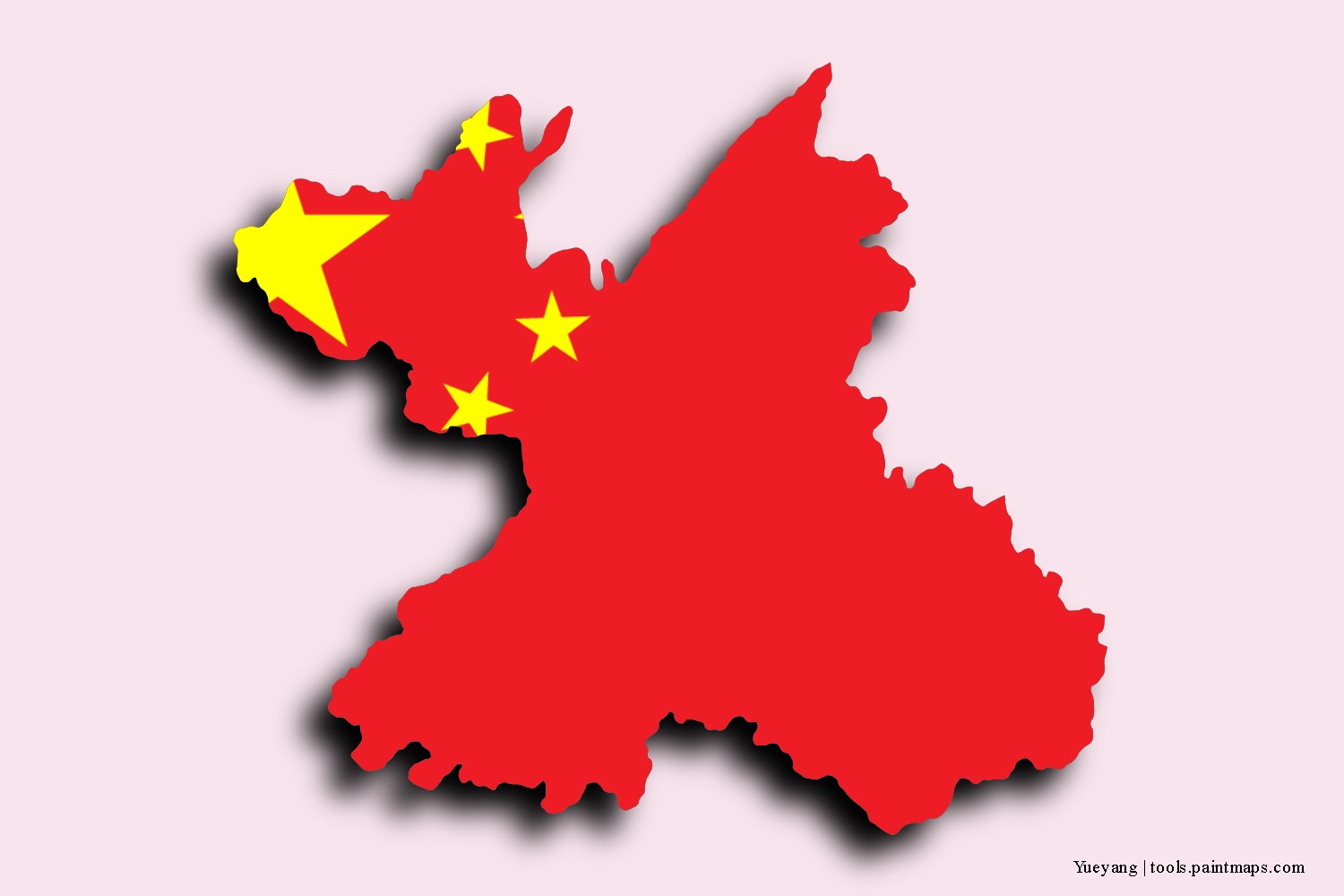 flag map of Yueyang with 3D shadow effect