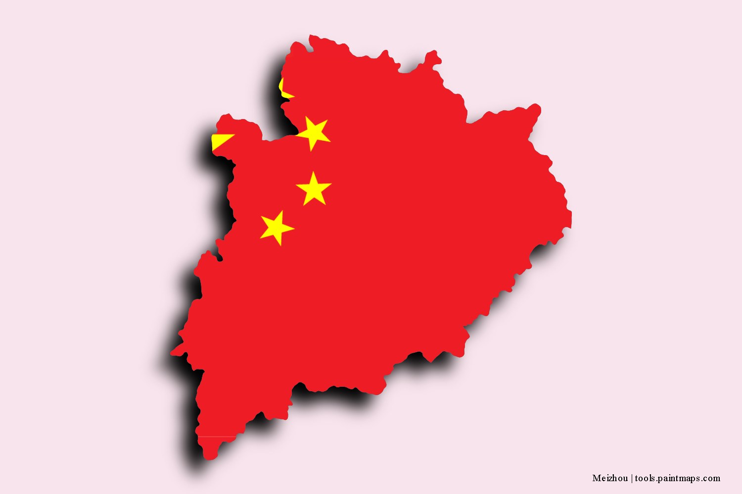 flag map of Meizhou with 3D shadow effect