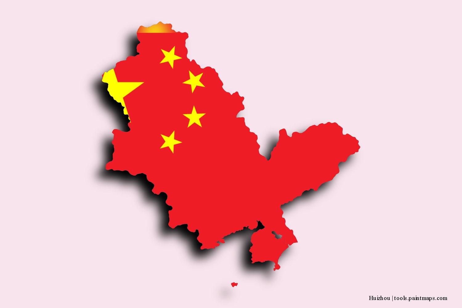 flag map of Huizhou with 3D shadow effect