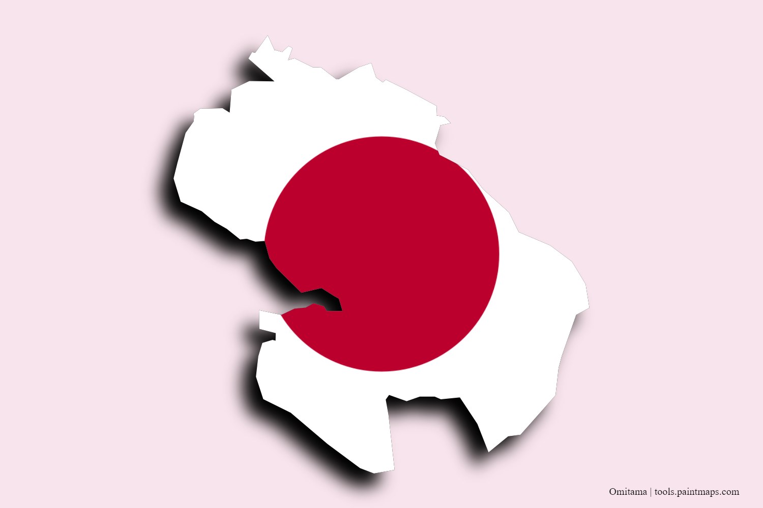 flag map of Omitama with 3D shadow effect