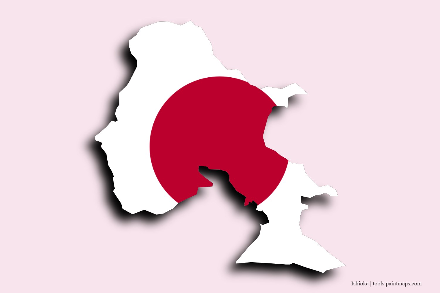 flag map of Ishioka with 3D shadow effect