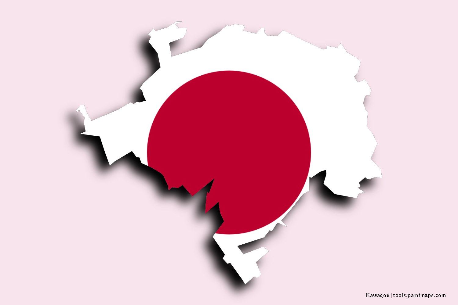 flag map of Kawagoe with 3D shadow effect