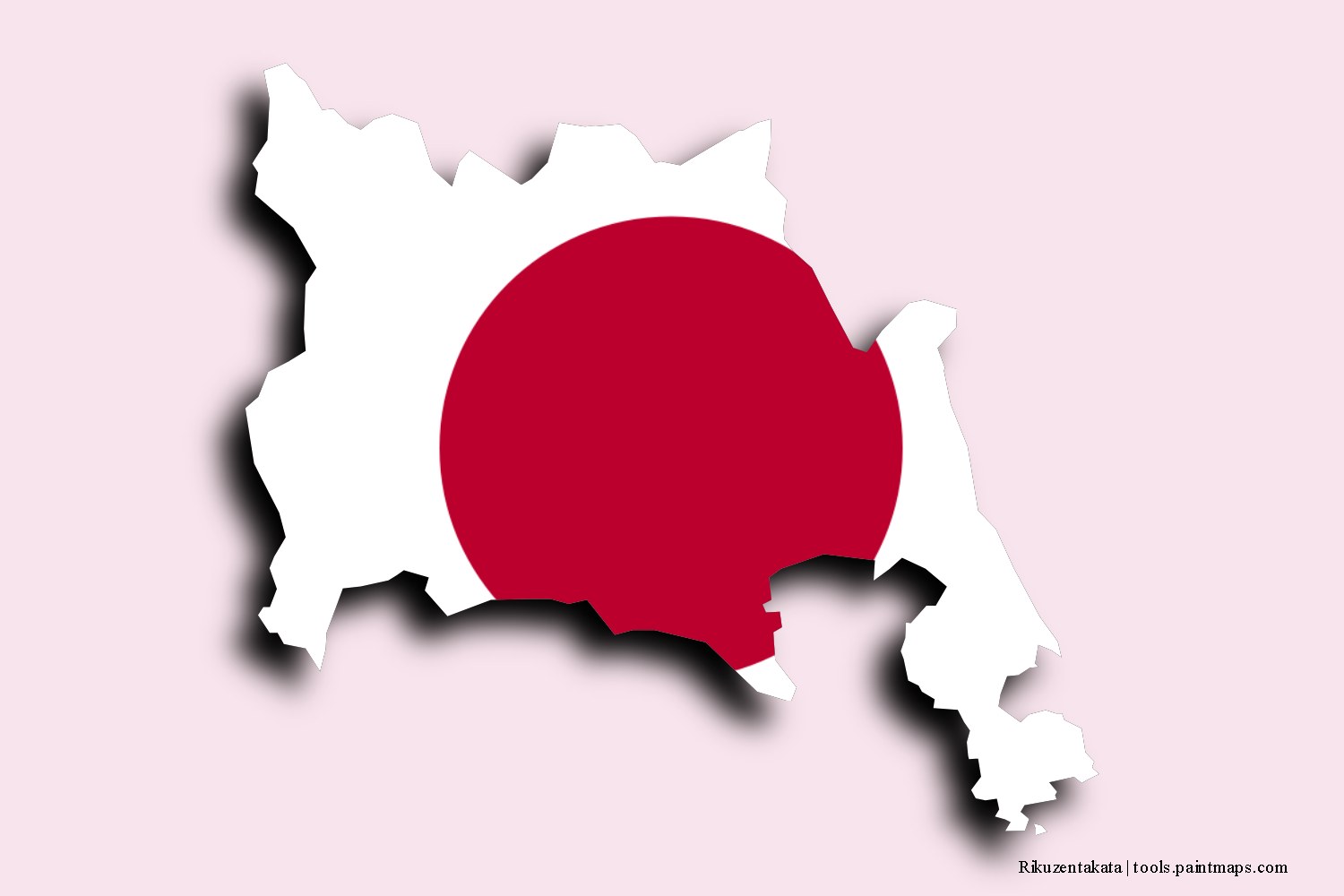 flag map of Rikuzentakata with 3D shadow effect