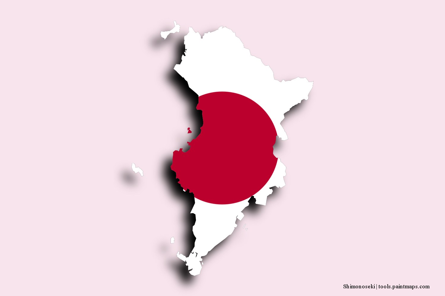 flag map of Shimonoseki with 3D shadow effect