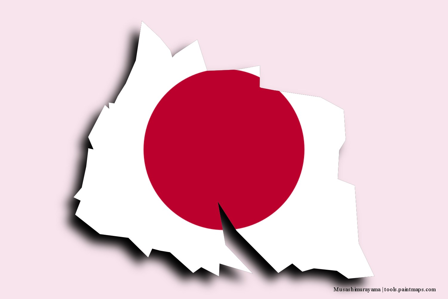 flag map of Musashimurayama with 3D shadow effect