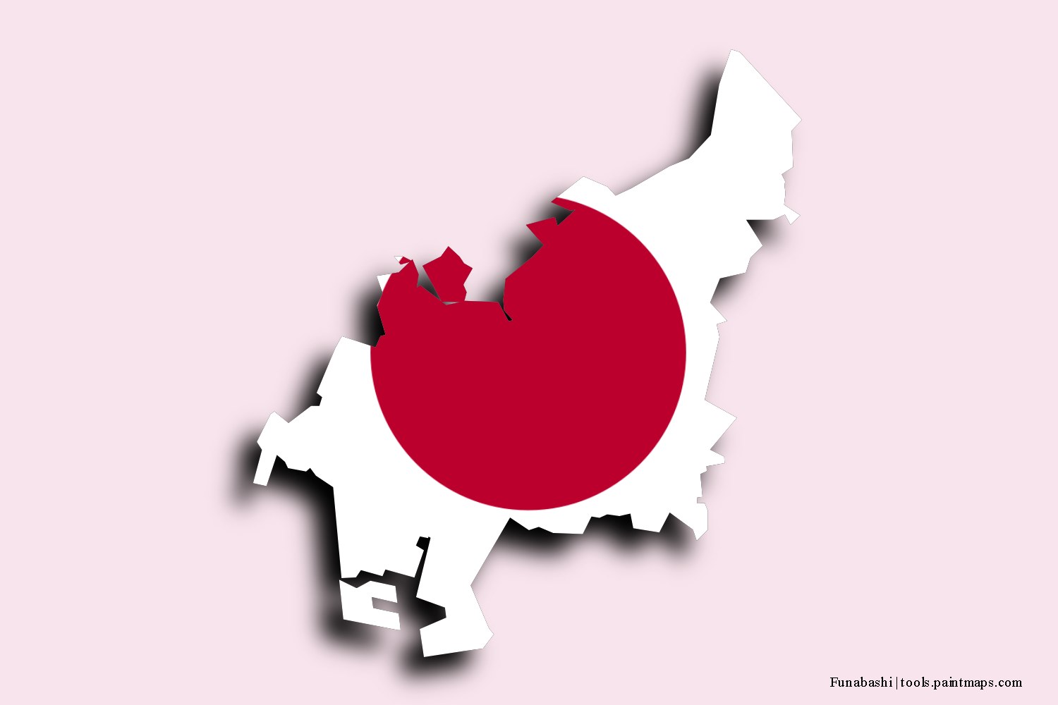 flag map of Funabashi with 3D shadow effect