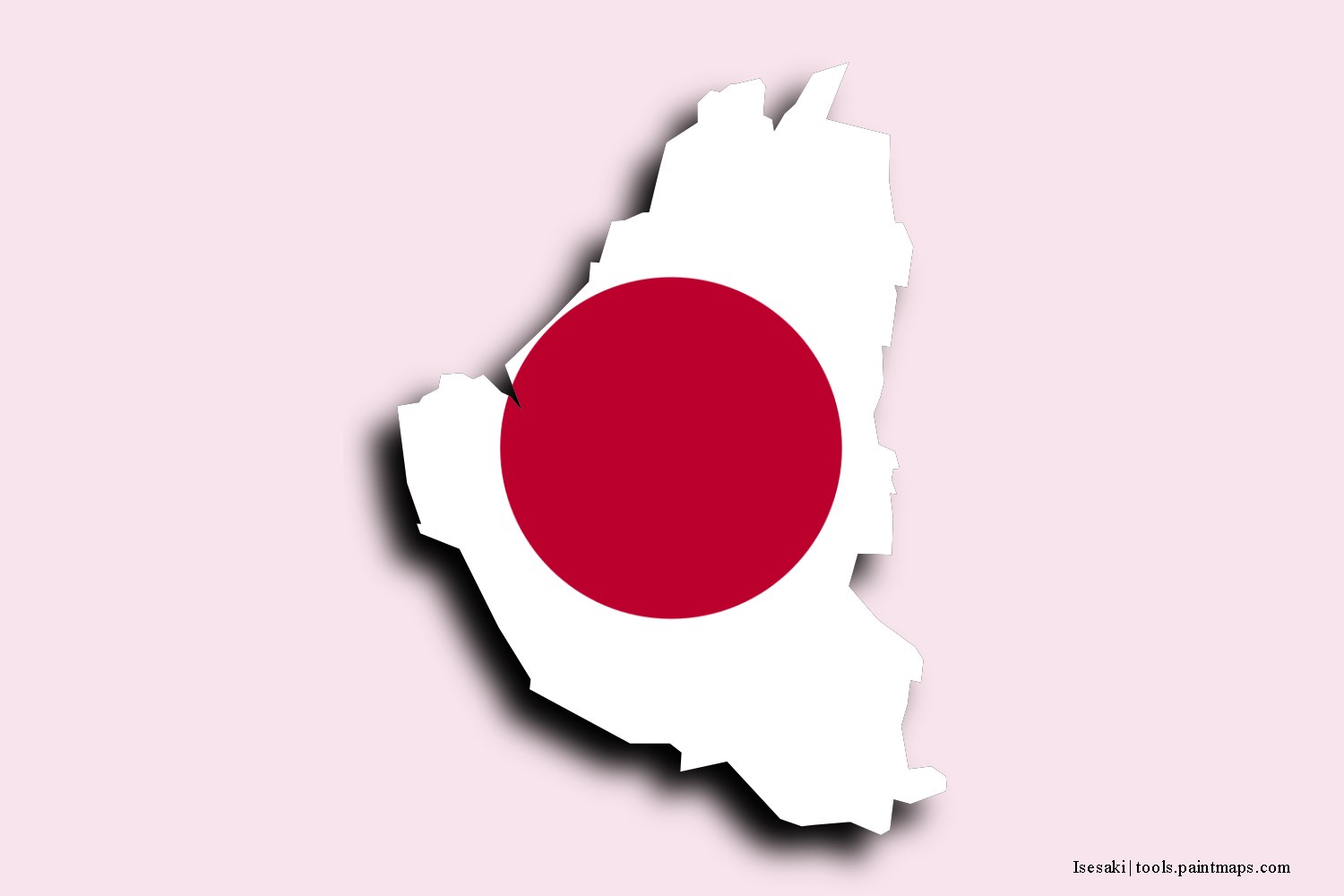 flag map of Isesaki with 3D shadow effect