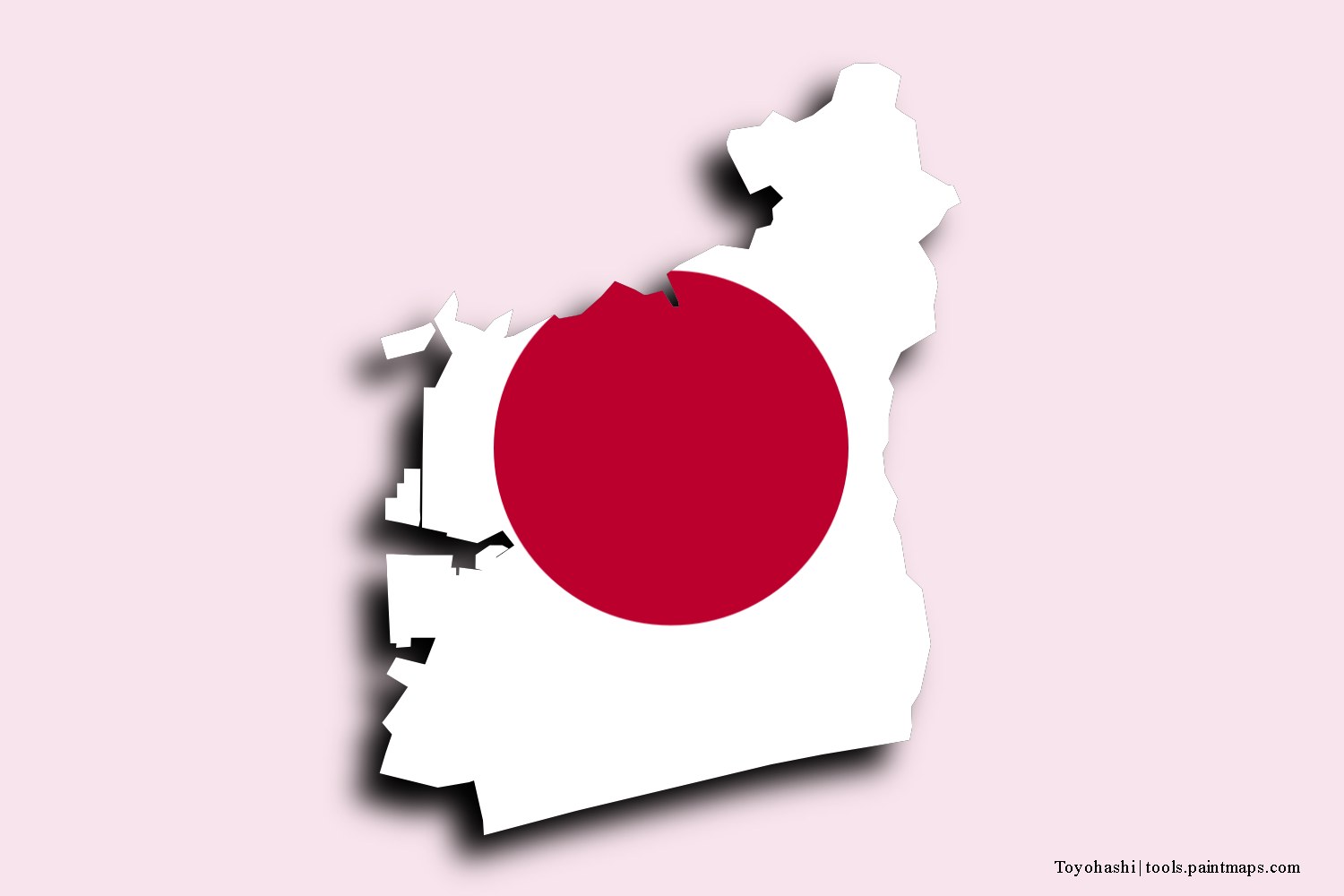 flag map of Toyohashi with 3D shadow effect