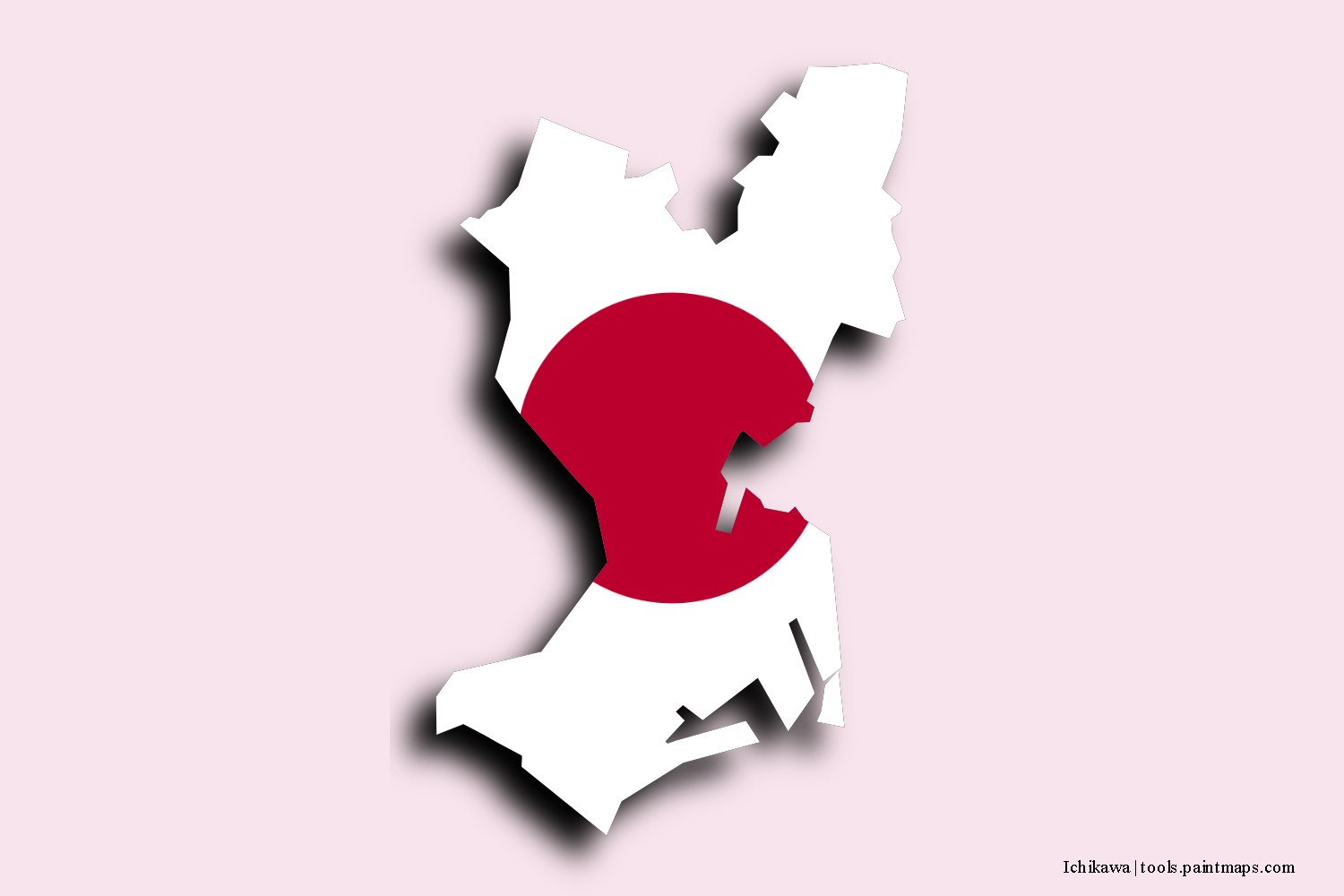 Mapa de la bandera de Ichikawa con efecto de sombra 3D