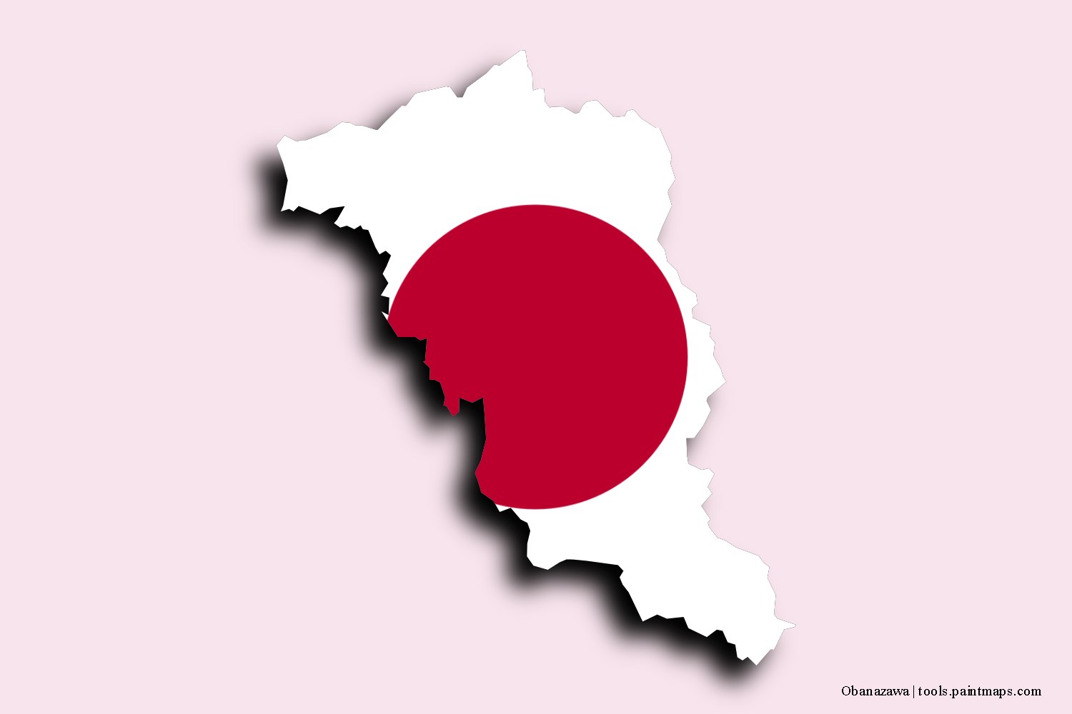 flag map of Obanazawa with 3D shadow effect