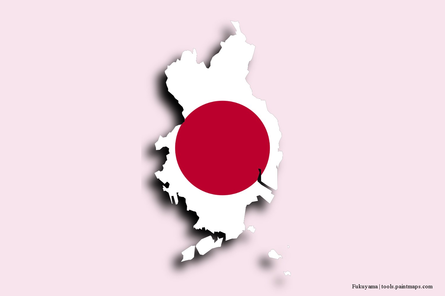 flag map of Fukuyama with 3D shadow effect