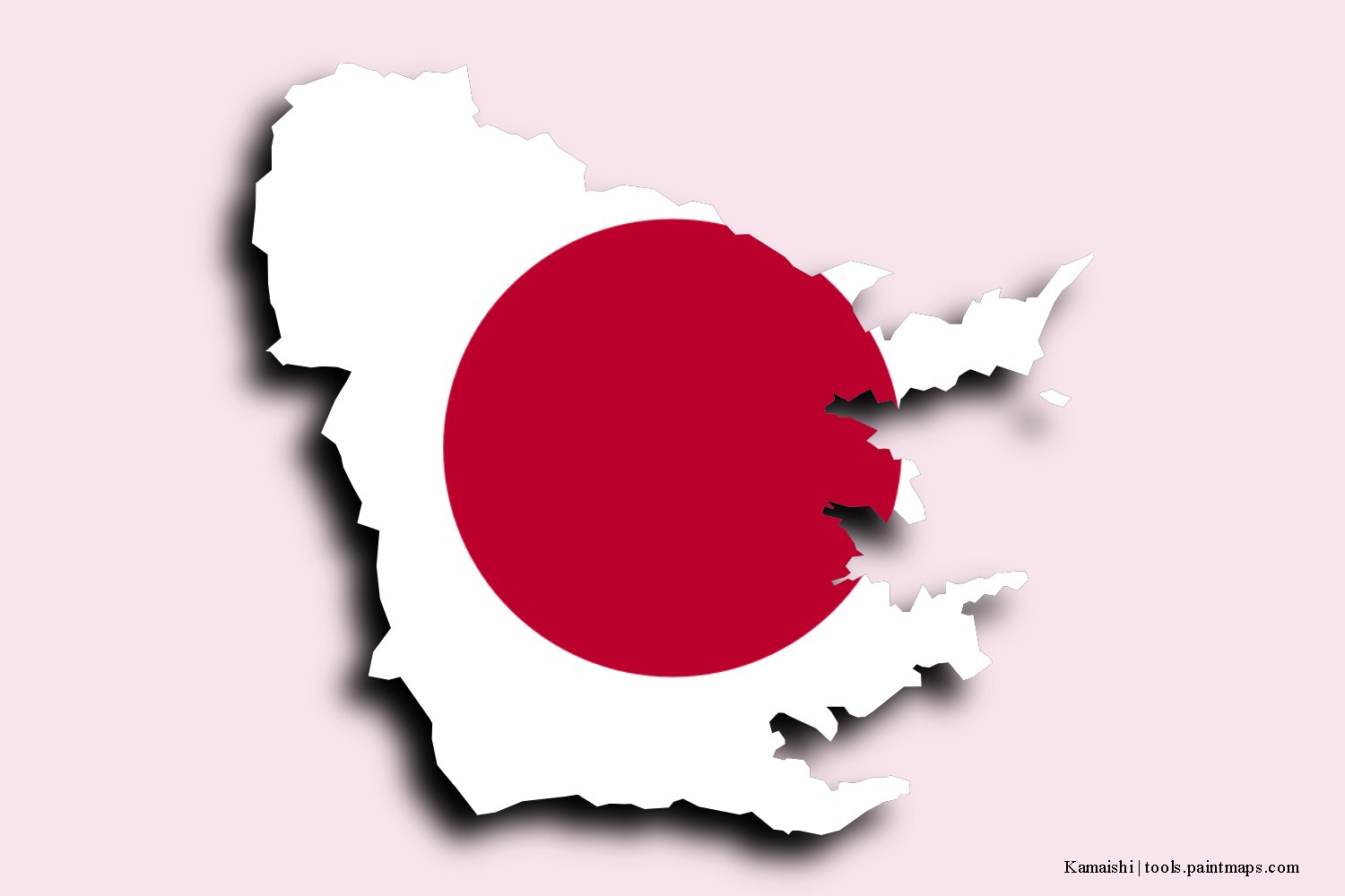 flag map of Kamaishi with 3D shadow effect