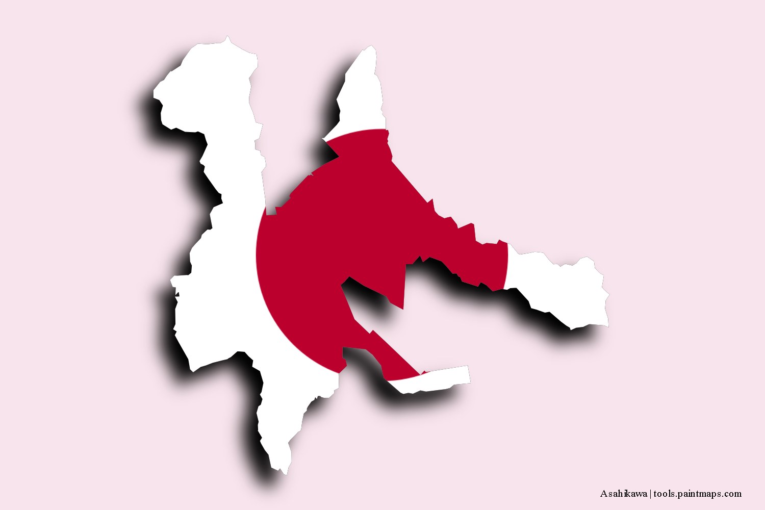 flag map of Asahikawa with 3D shadow effect