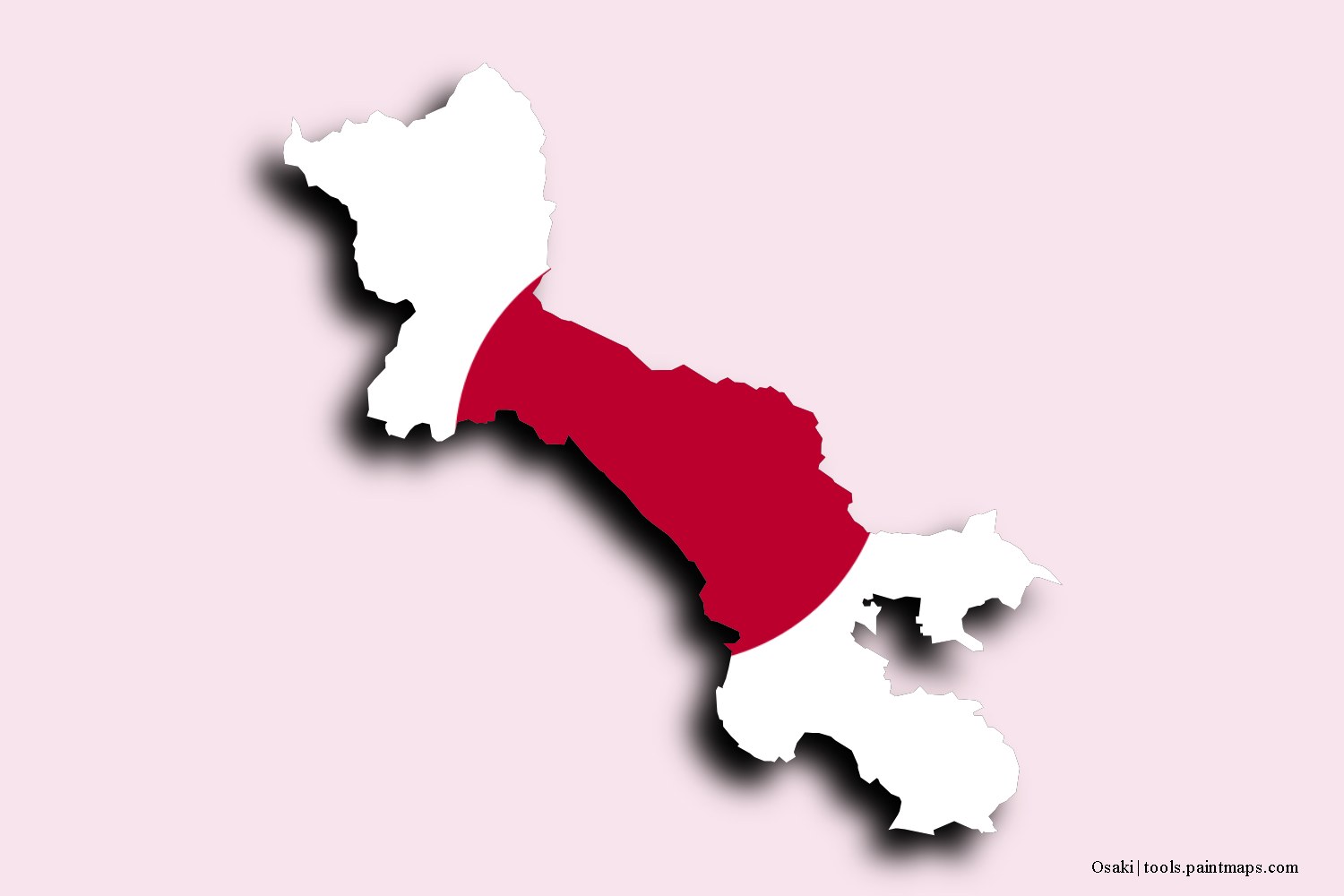 flag map of Osaki with 3D shadow effect