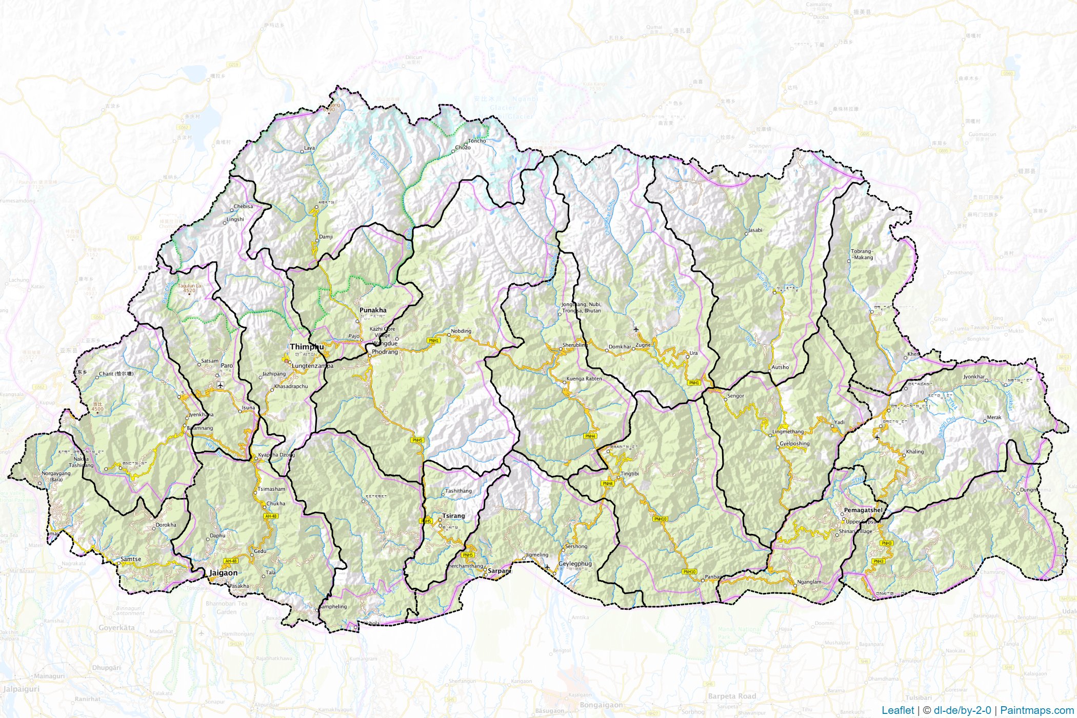 Muestras de recorte de mapas Bhután -1