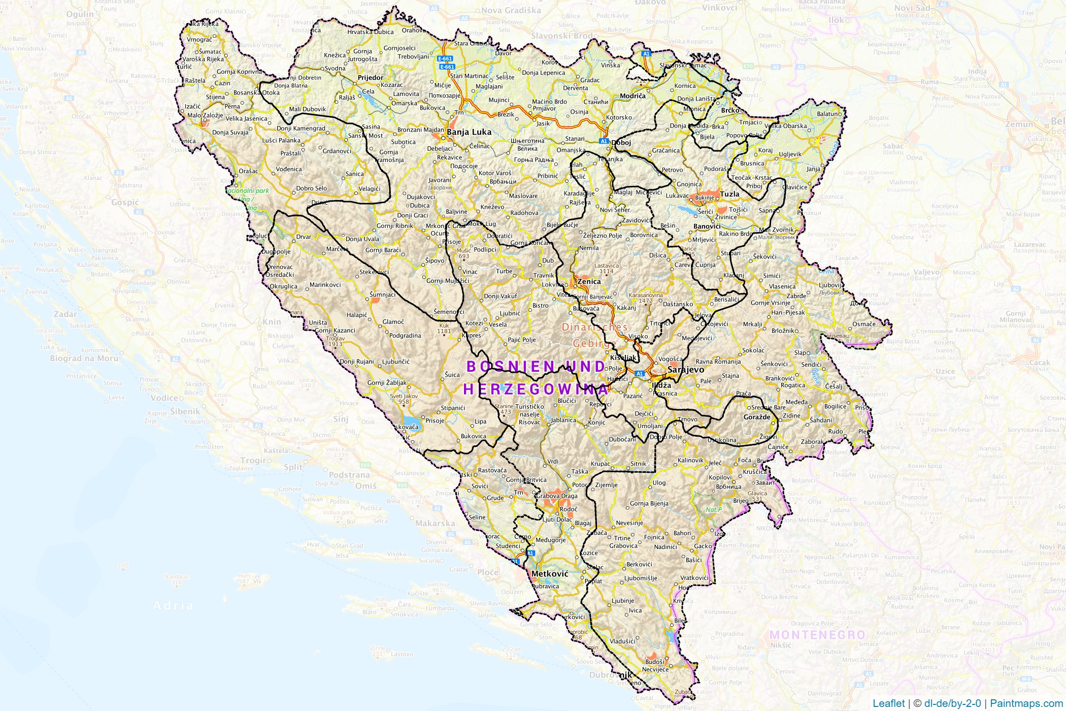 Muestras de recorte de mapas Bosnia y Herzegovina -1