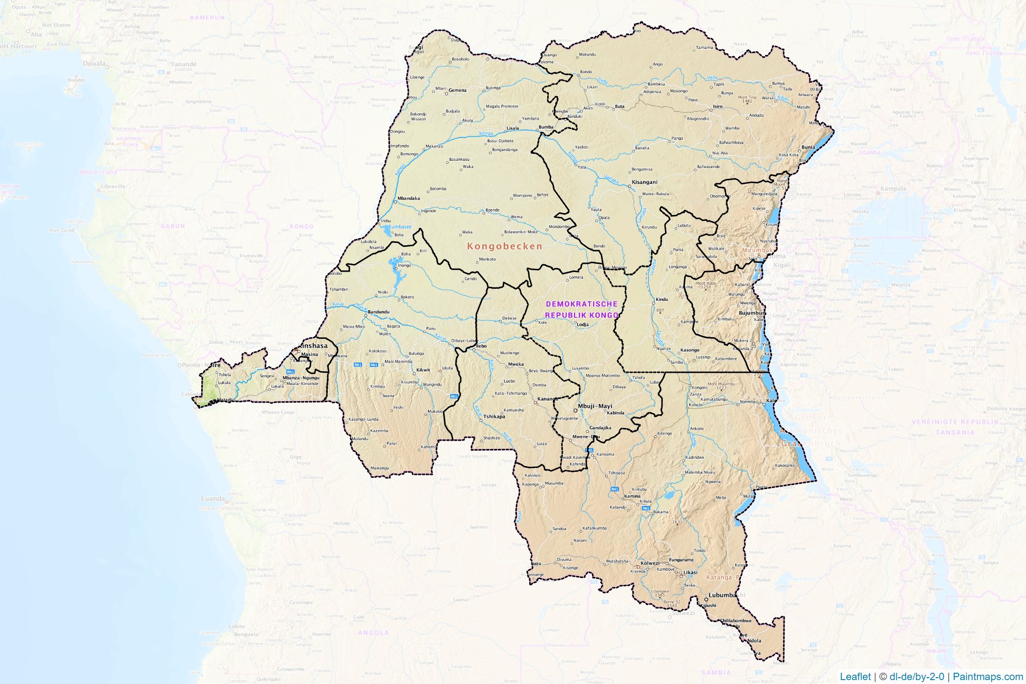 Muestras de recorte de mapas Congo, República Democrática del -1