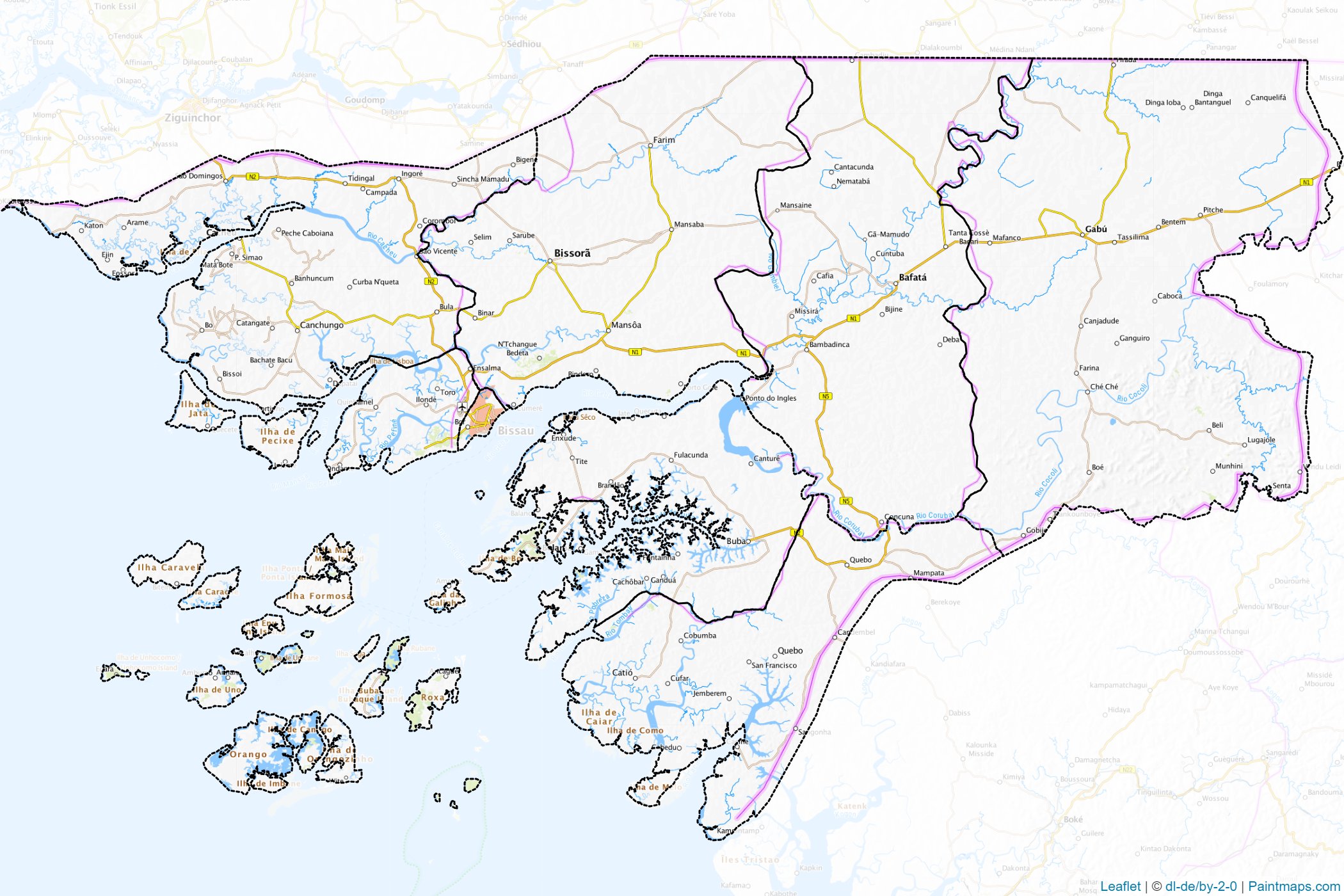 Muestras de recorte de mapas Guinea-Bissau -1