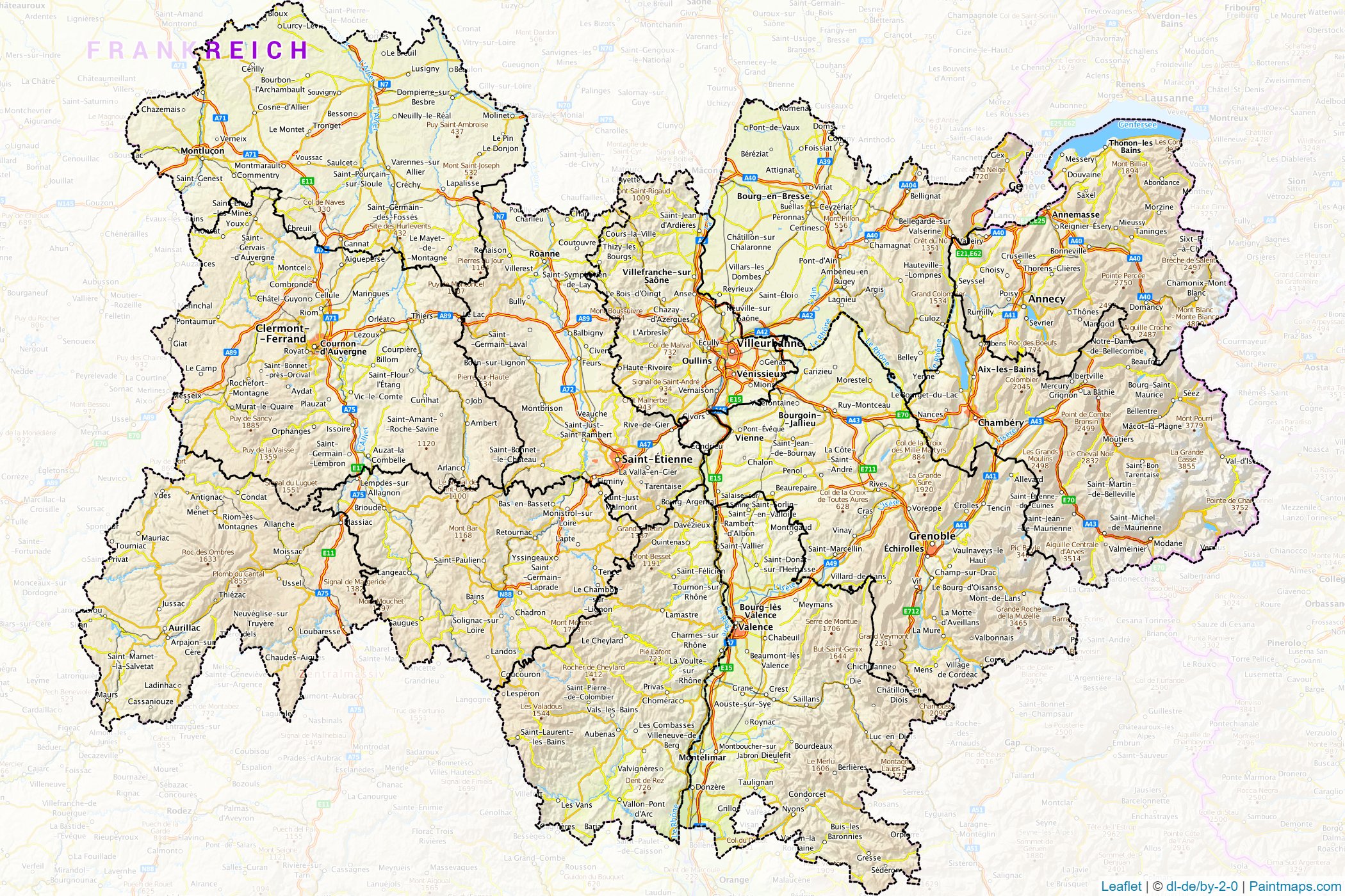 Muestras de recorte de mapas Auvergne-Rhone-Alpes (Francia)-1