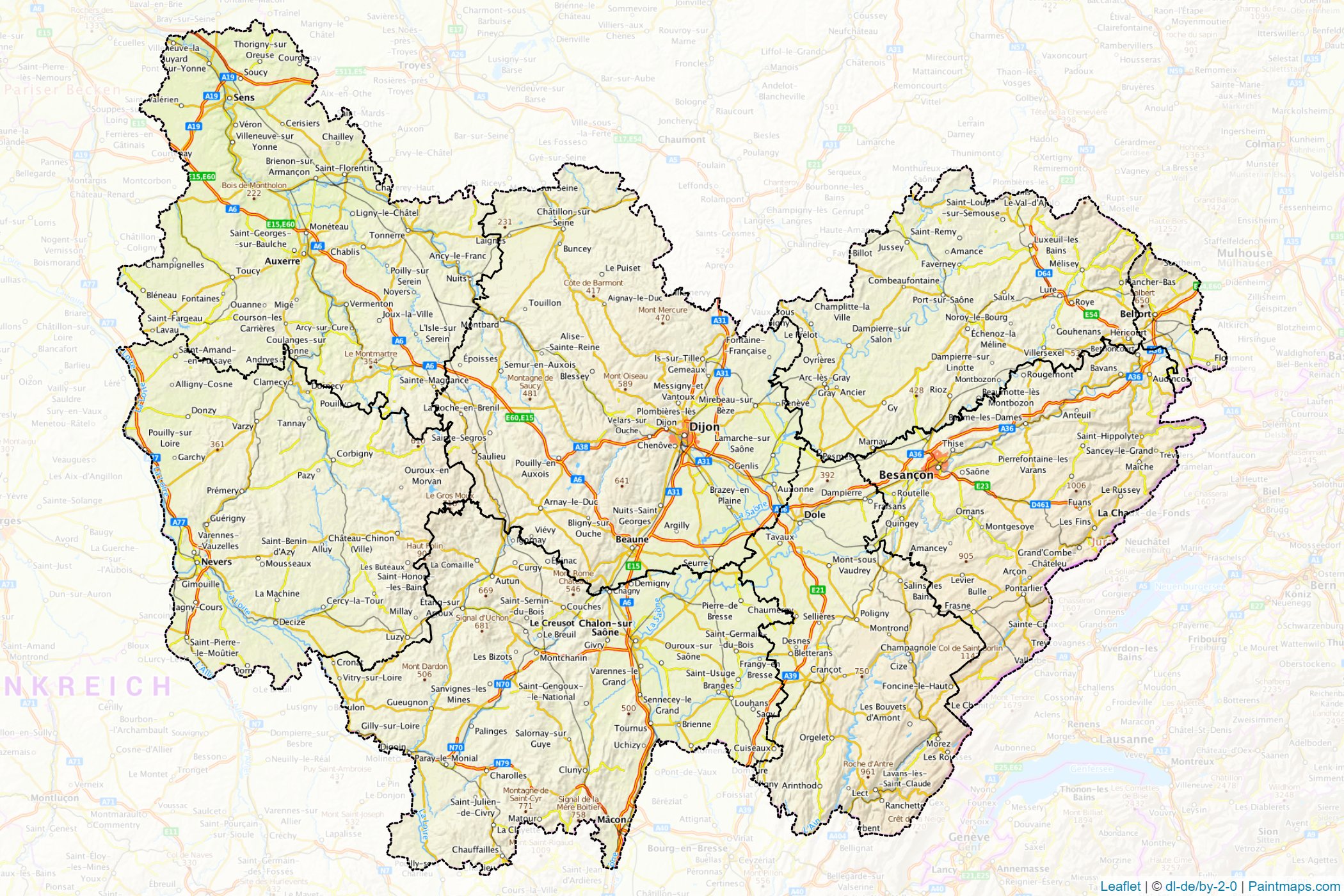 Muestras de recorte de mapas Burgundy-Franche-Comte (Francia)-1