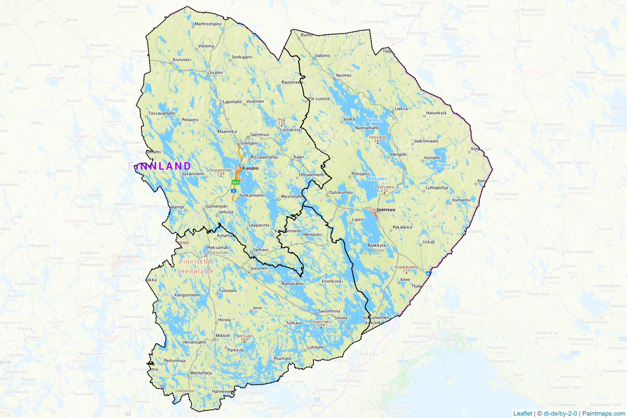 Muestras de recorte de mapas Eastern Finland (Finlandia)-1