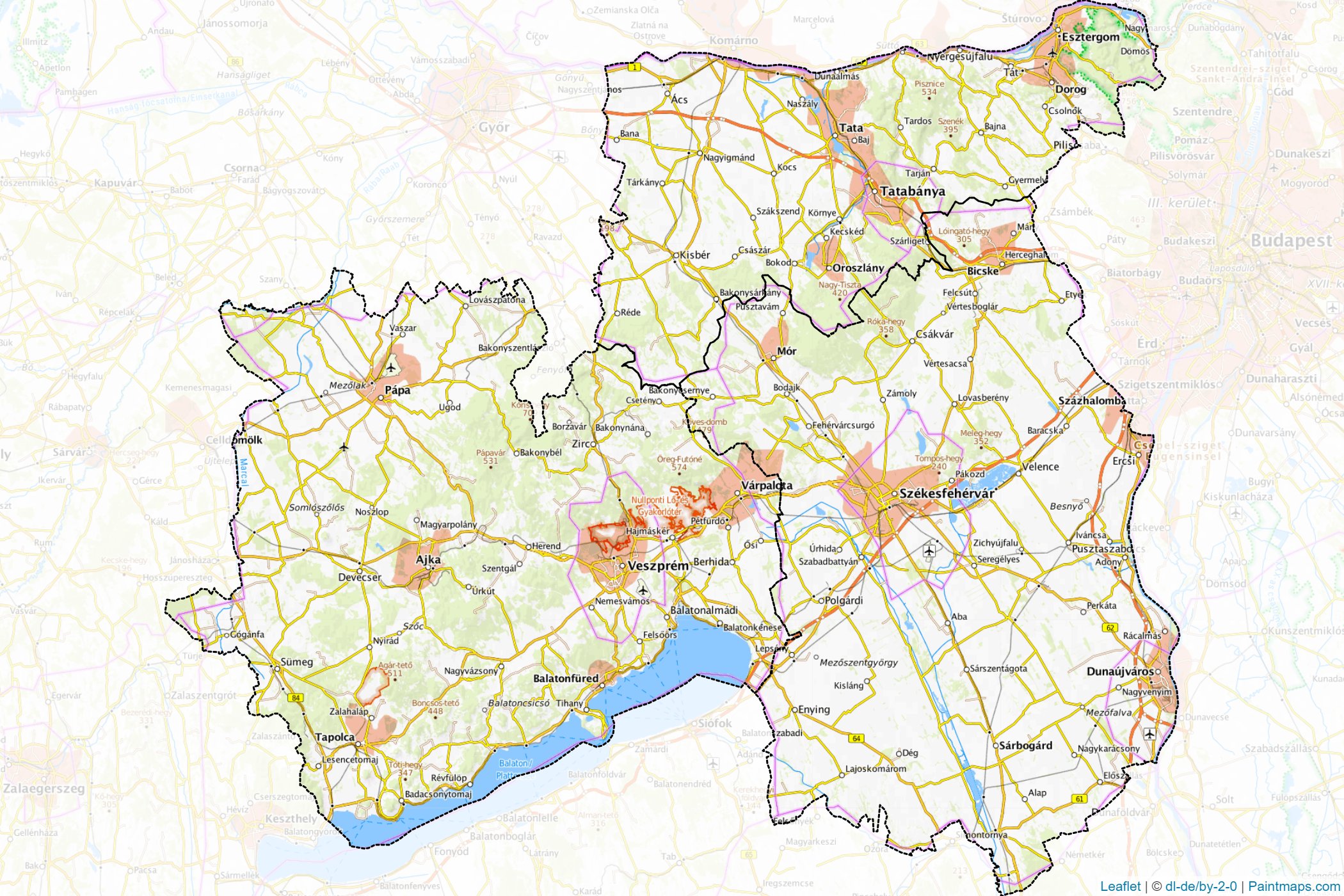 Muestras de recorte de mapas Central Transdanubia (Hungría)-1