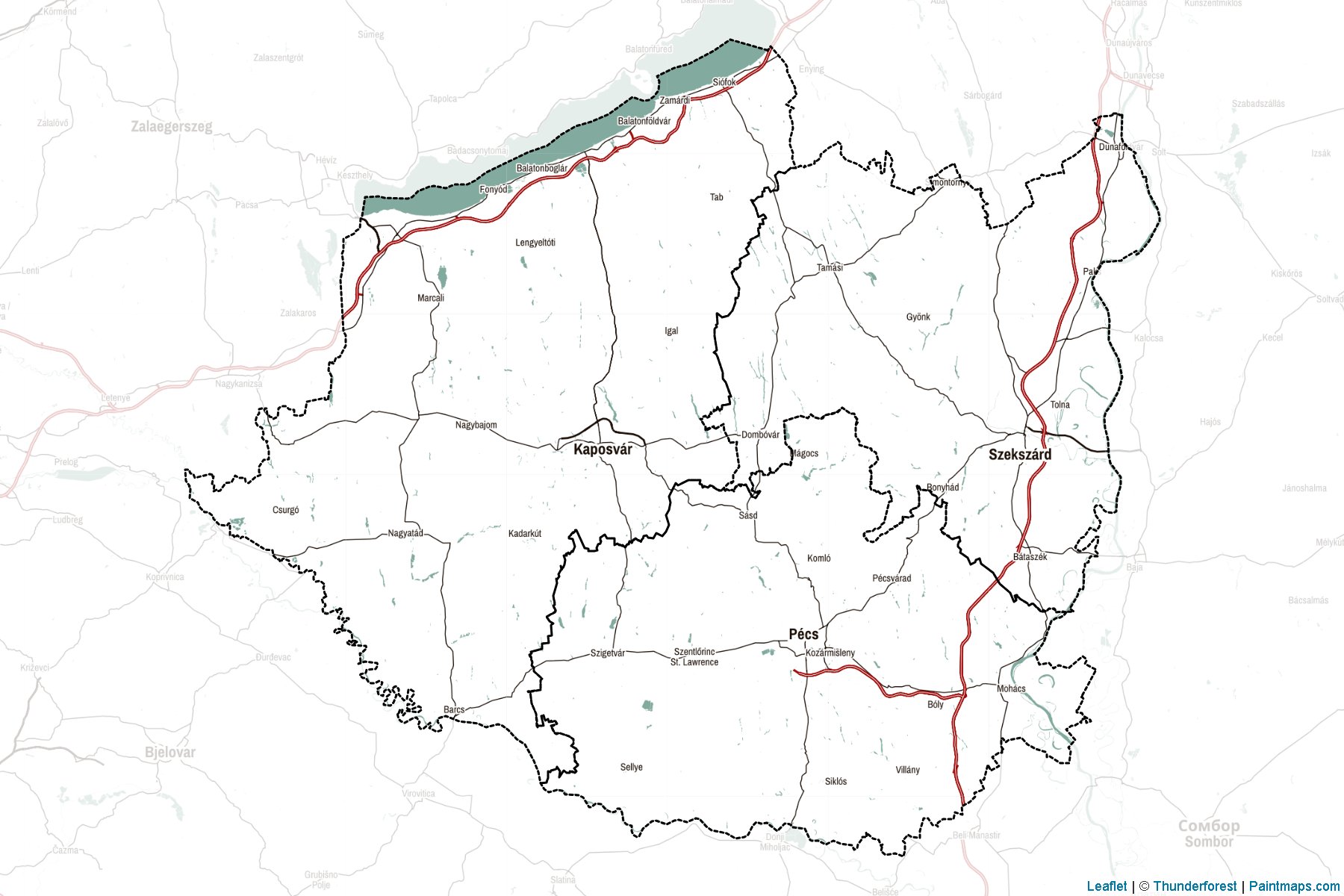 Muestras de recorte de mapas Southern Transdanubia (Hungría)-2