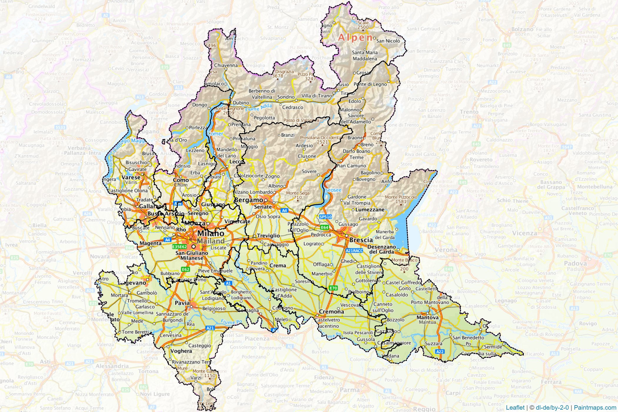 Muestras de recorte de mapas Lombardy (Italia)-1