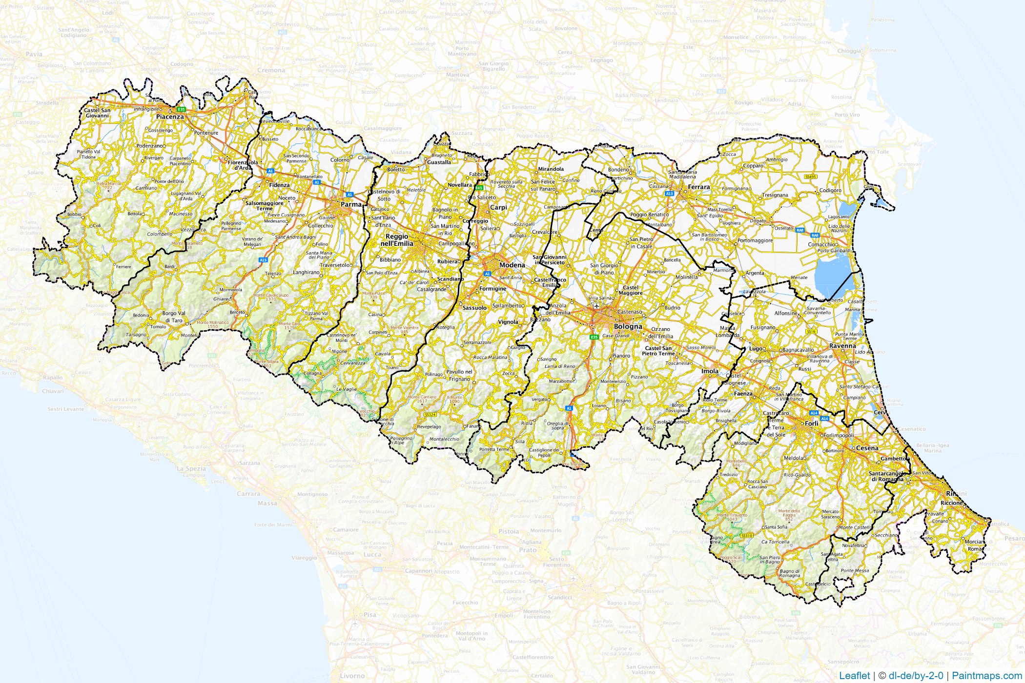 Muestras de recorte de mapas Emilia-Romagna (Italia)-1