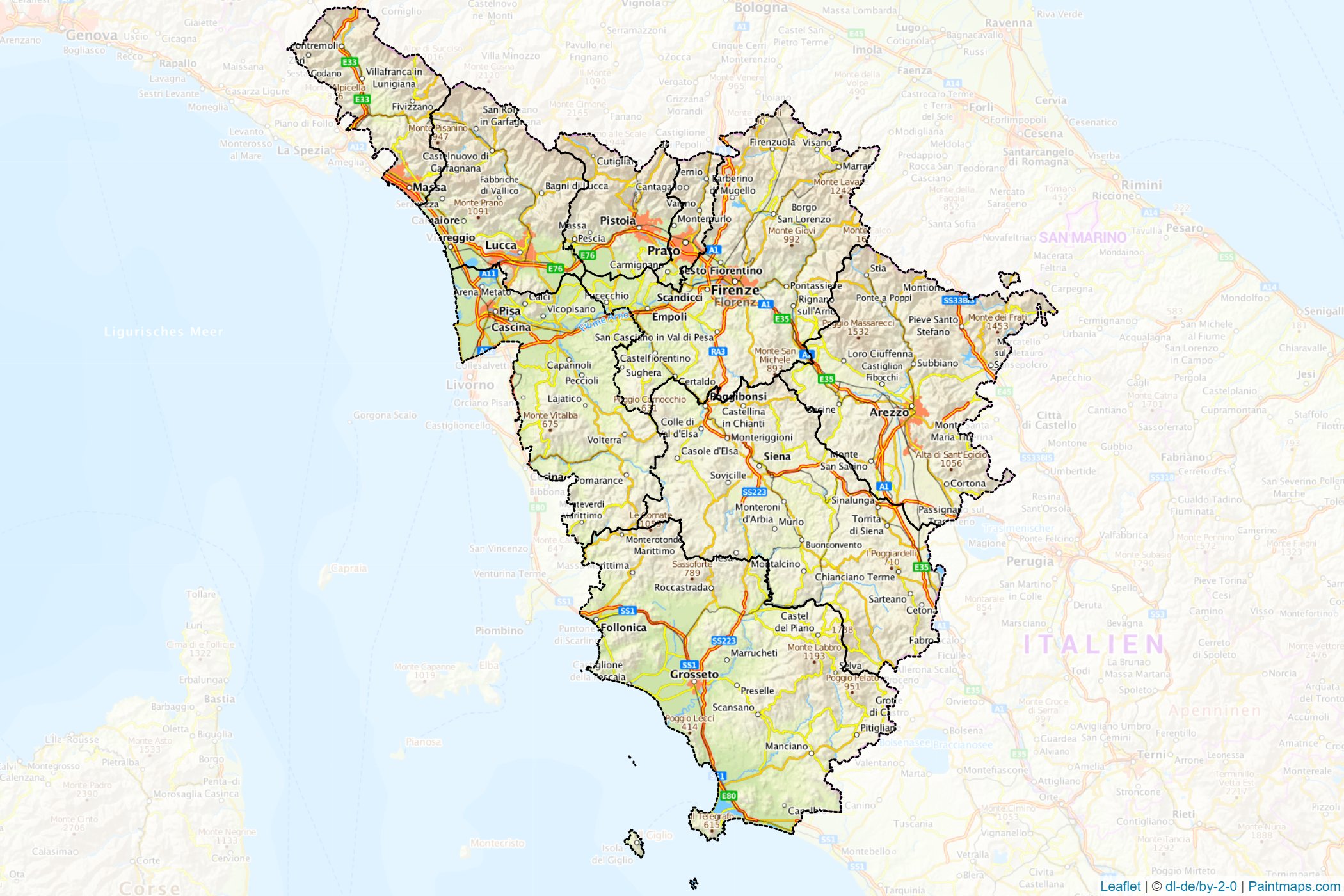 Muestras de recorte de mapas Toscany (Italia)-1