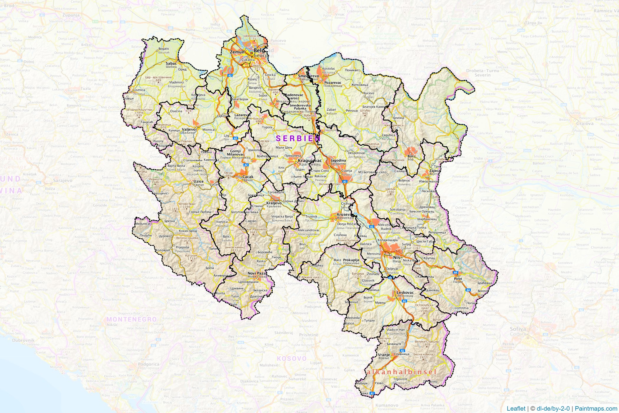 Central Serbia (Sırbistan) Haritası Örnekleri-1