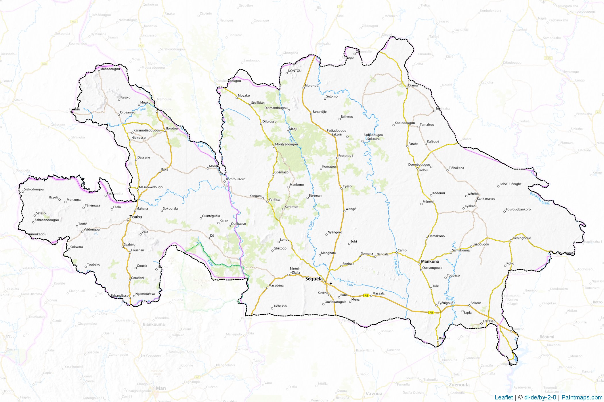 Bafing Region (Ivory Coast) Map Cropping Samples-1