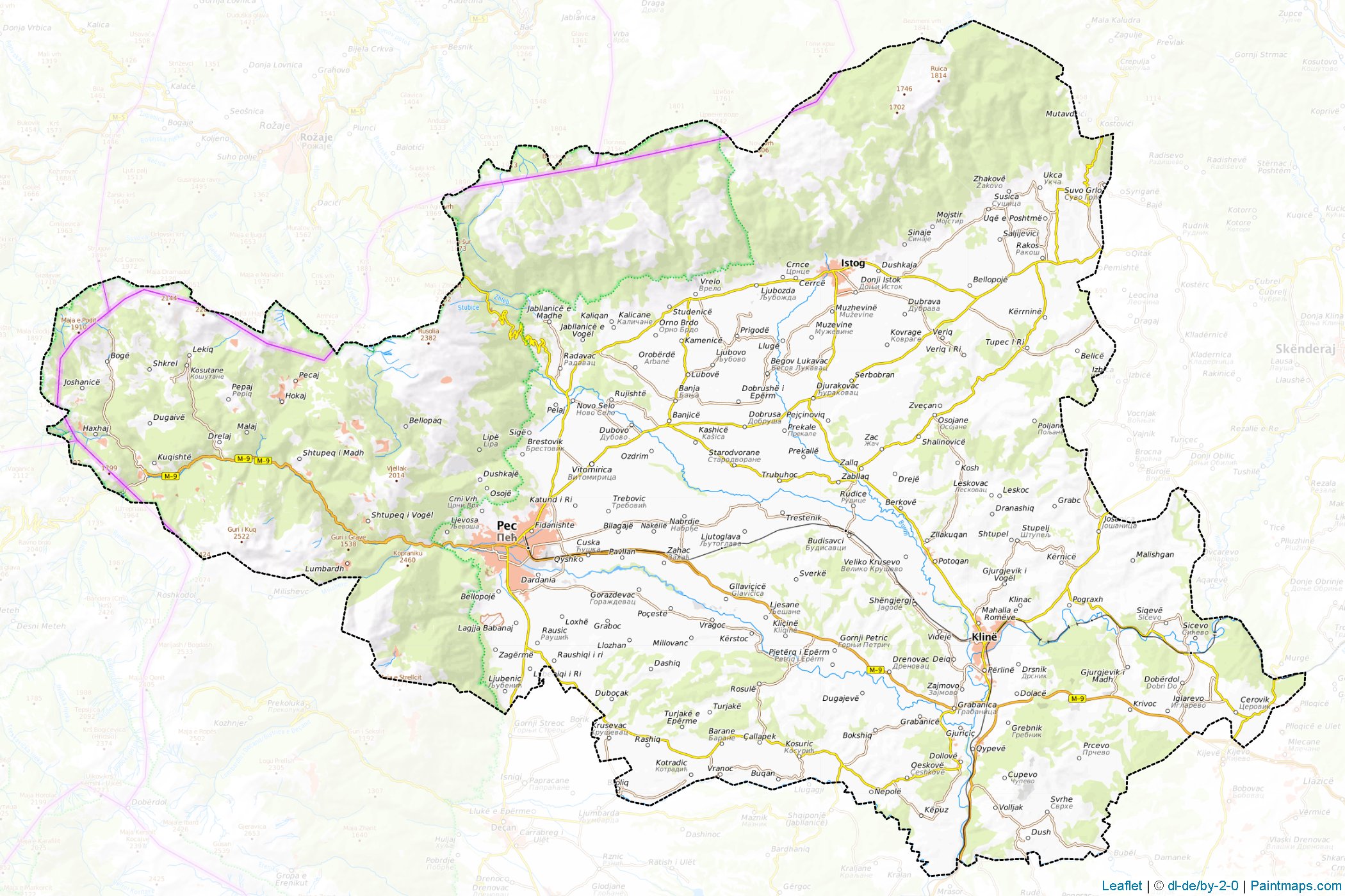 Muestras de recorte de mapas Peja-Pec (Kosovo)-1