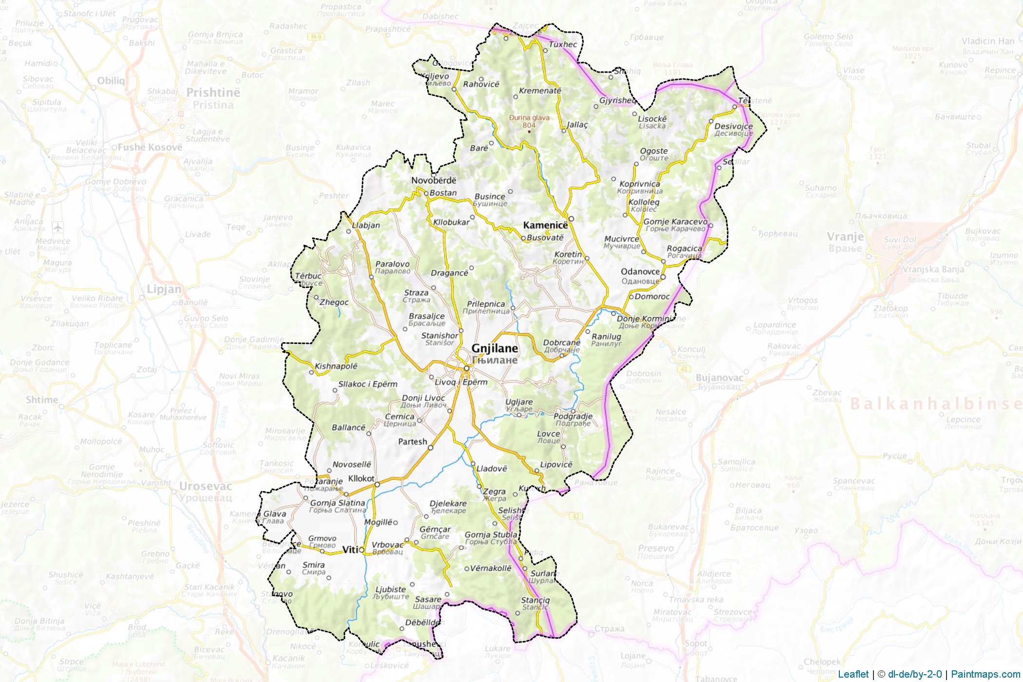 Muestras de recorte de mapas Gjilan (Kosovo)-1