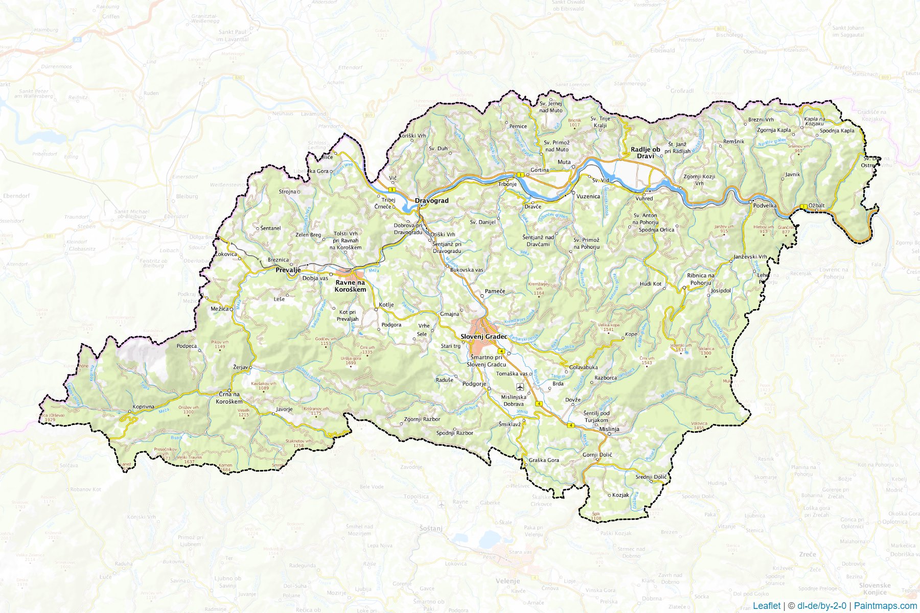 Muestras de recorte de mapas Koroška (Eslovenia)-1