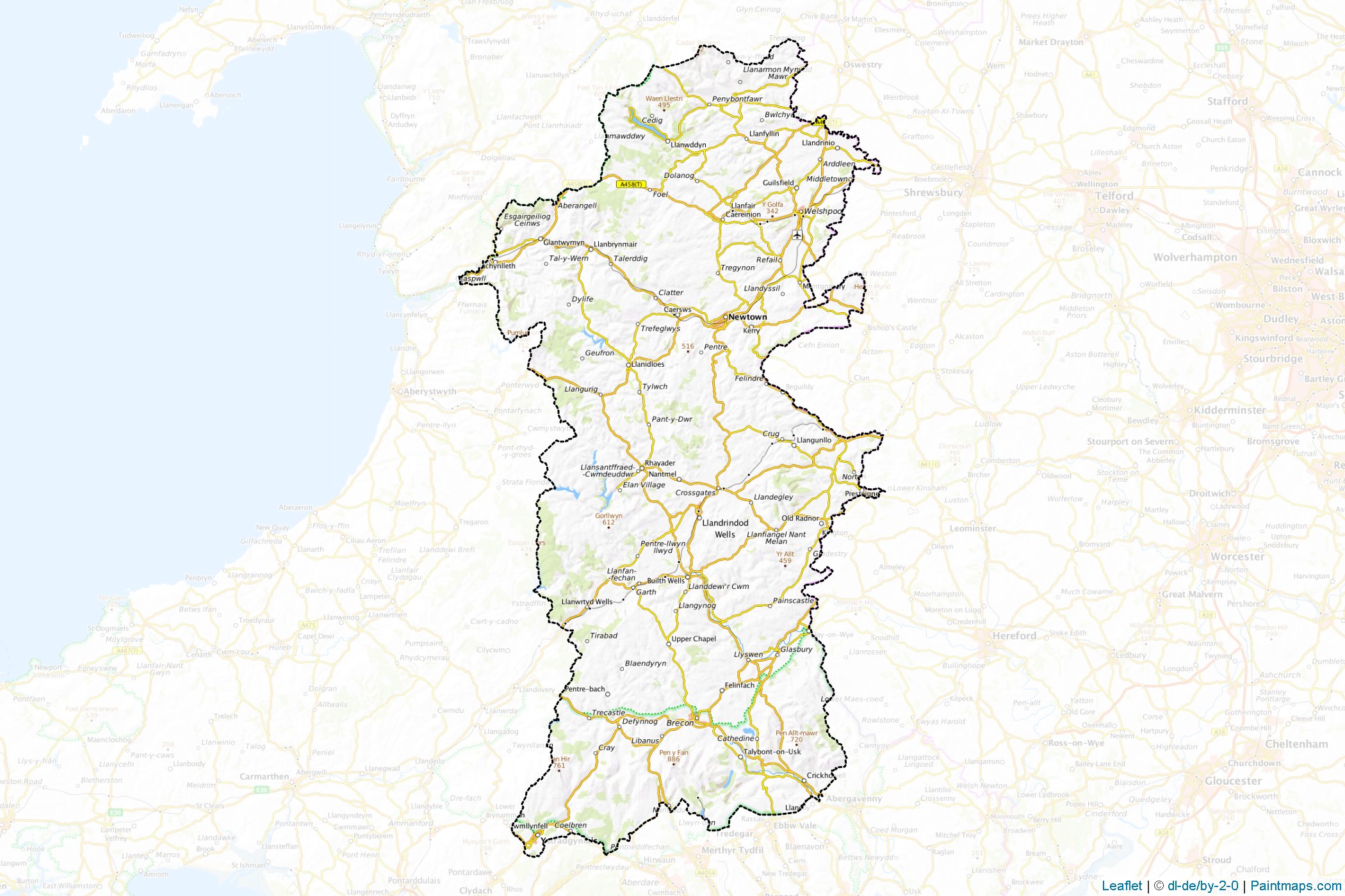 Muestras de recorte de mapas Powys (Wales)-1