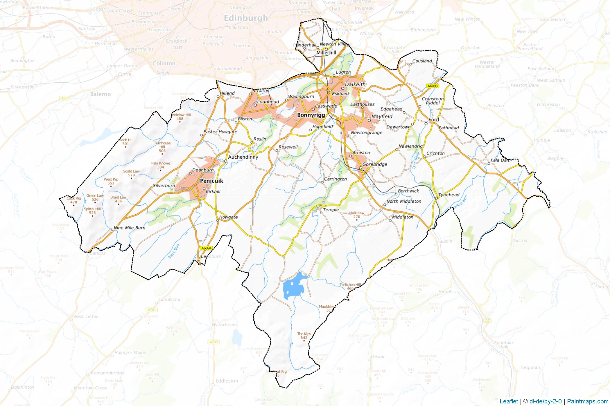 Muestras de recorte de mapas Midlothian (Scotland)-1