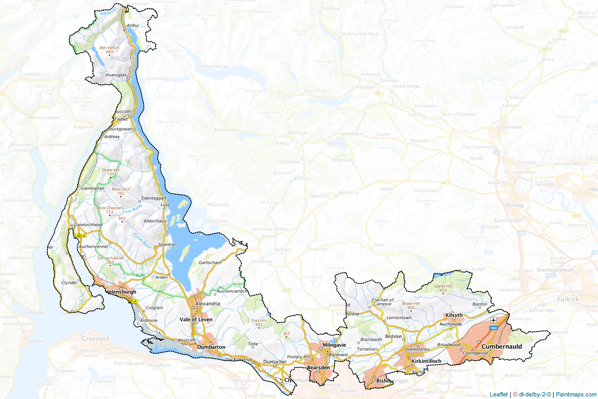 Muestras de recorte de mapas Dunbartonshire (Scotland)-1