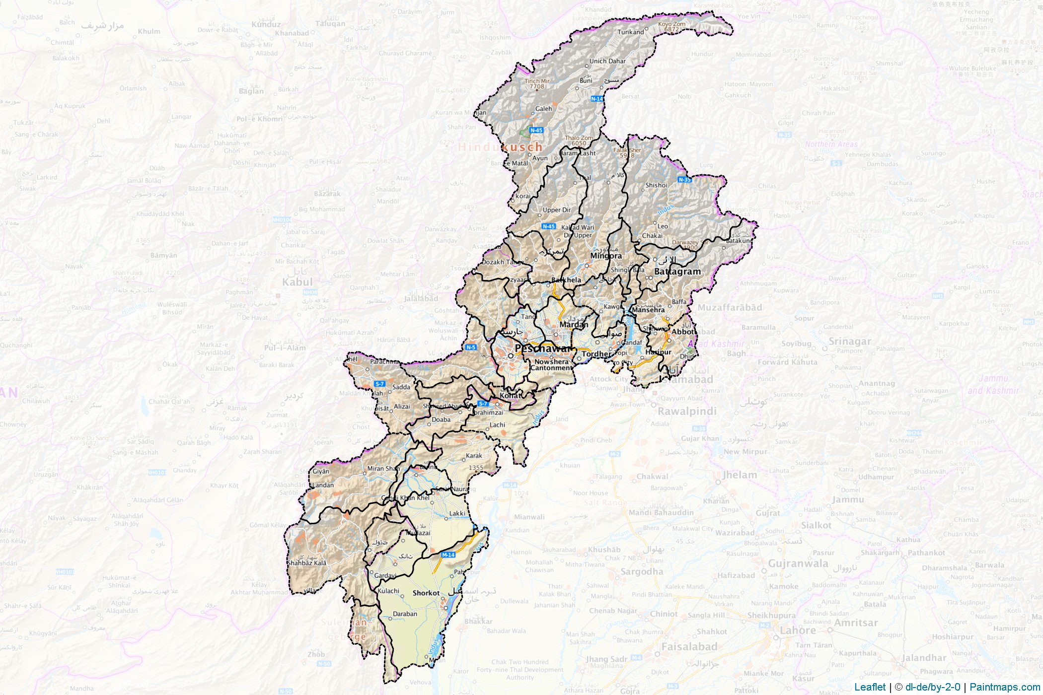 Muestras de recorte de mapas Khyber Pakhtunkhwa (Pakistán)-1