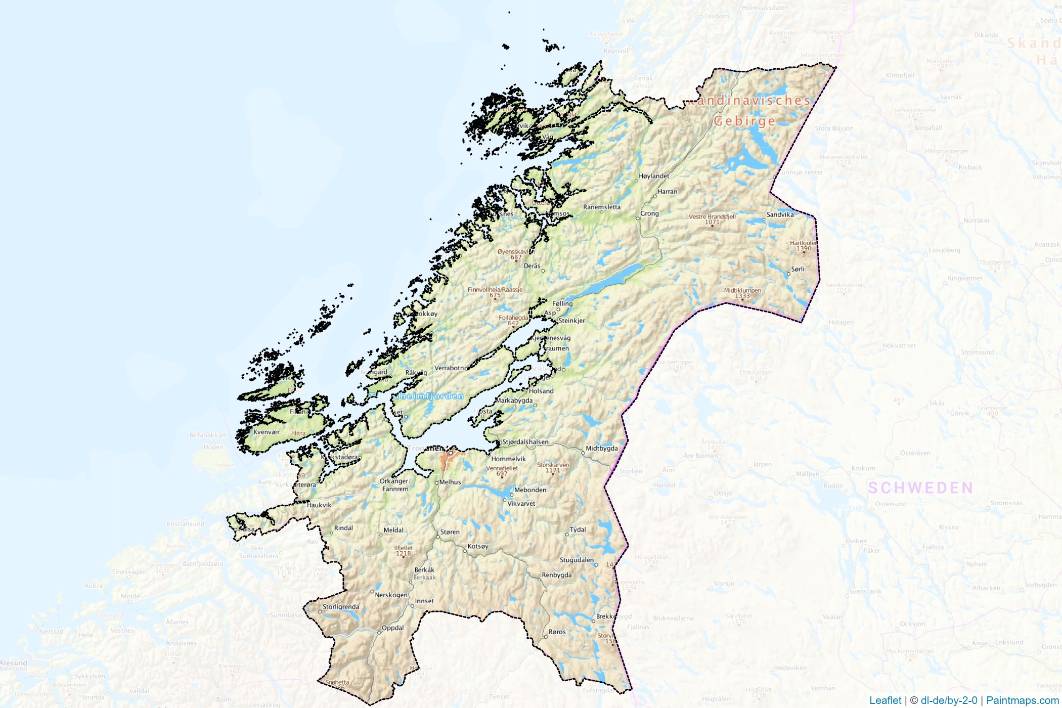 Muestras de recorte de mapas Trøndelag (Noruega)-1