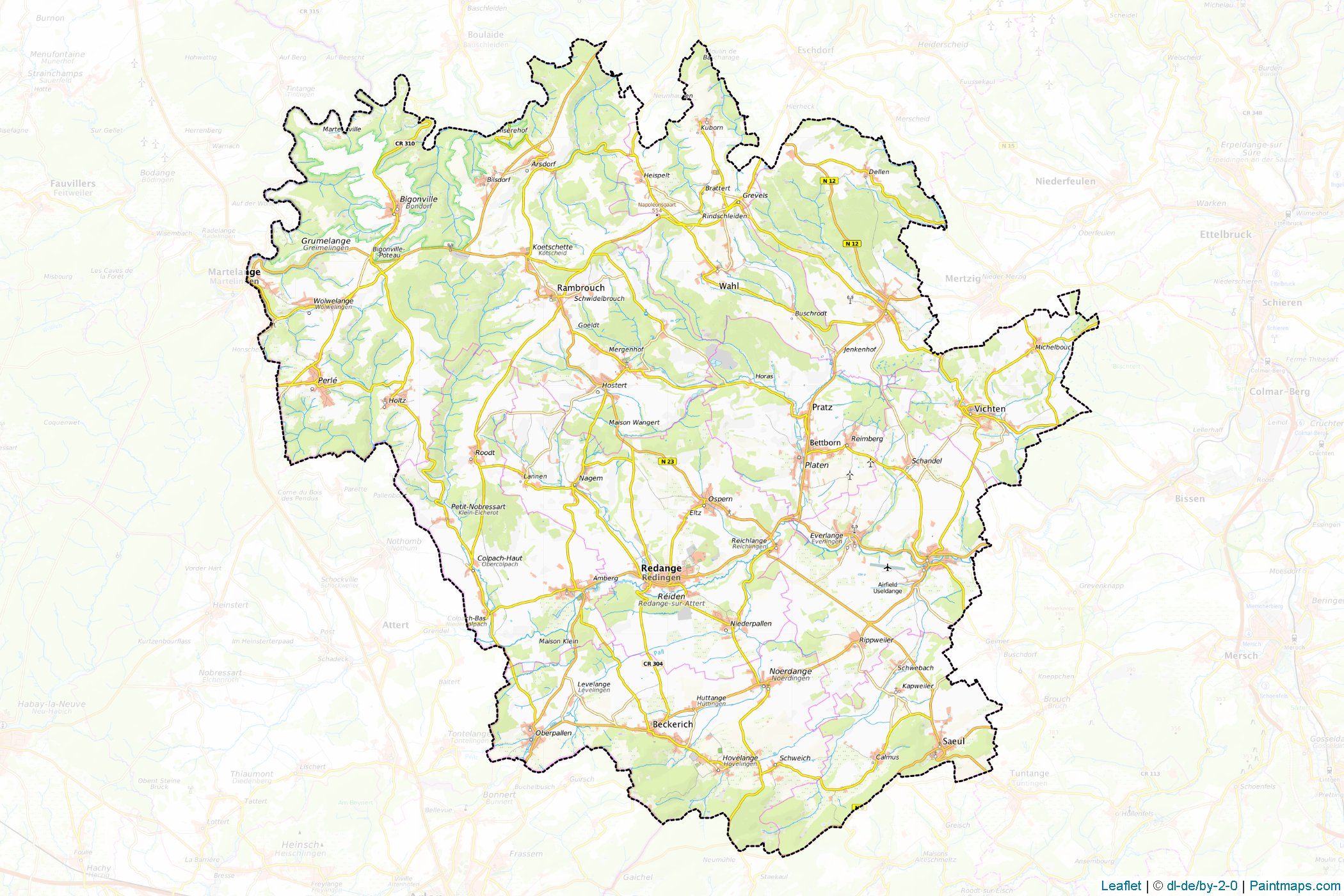 Muestras de recorte de mapas Redange (Luxemburgo)-1