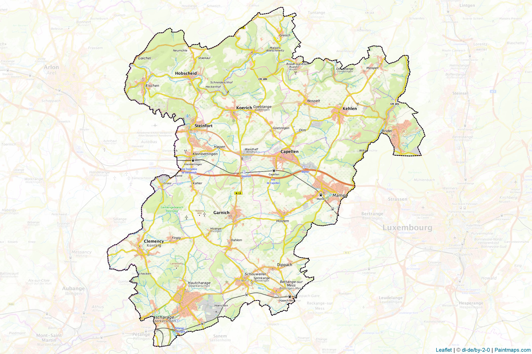 Muestras de recorte de mapas Capellen (Luxemburgo)-1